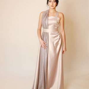 Creamy one Shoulder with Metallic side Dress